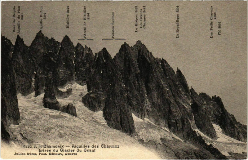 Carte postale ancienne Chamonix - AIGUILLEs des Charmoz