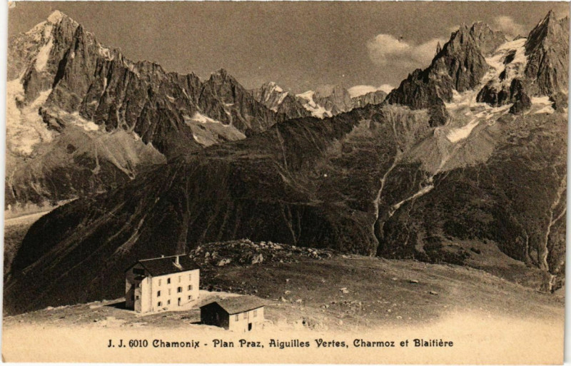 Carte postale ancienne Chamonix - Plan Praz AIGUILLEs Vertes