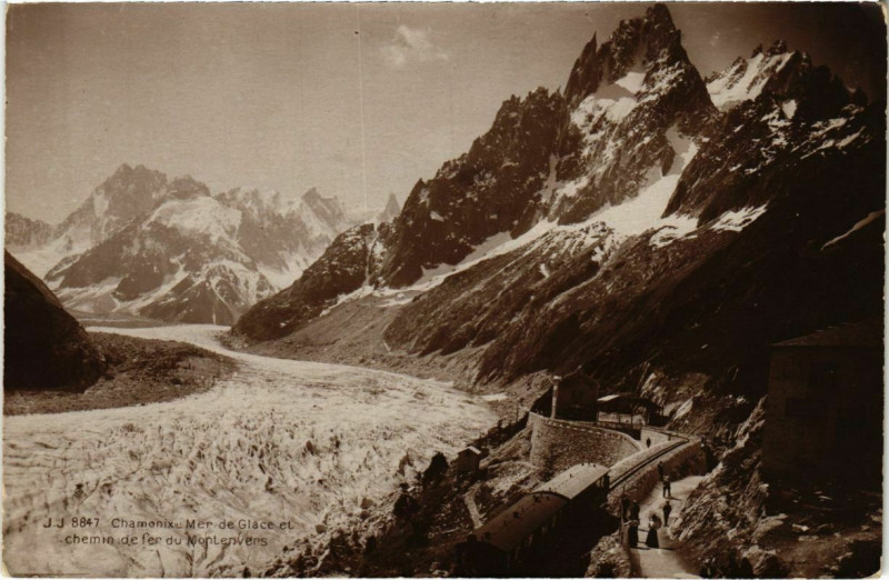 Carte postale ancienne Chamonix - Mer de Glace et chemin de fer du Montenvers à Vers