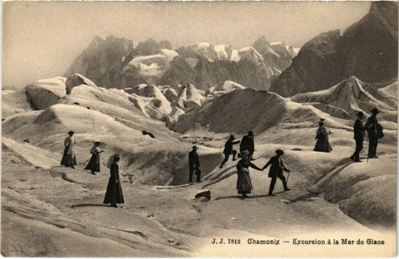 Carte postale ancienne Chamonix - Excursion a la Mer de Glace