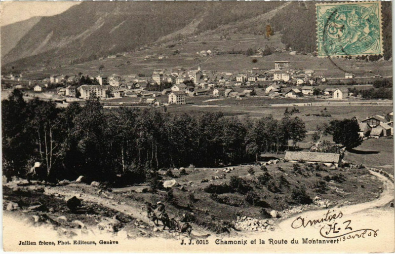 Carte postale ancienne Chamonix et la Route du Montenvert