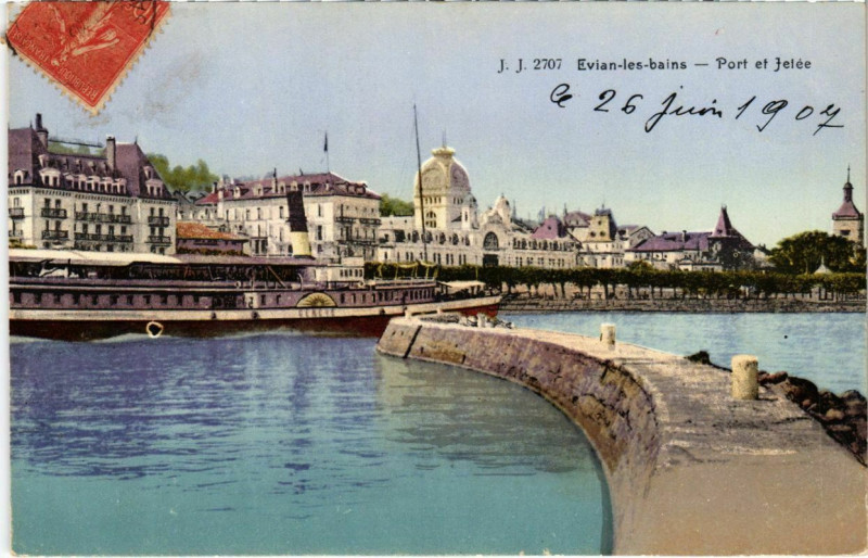 Carte postale ancienne Evian-les-Bains - Port et Jetée à Évian-les-Bains