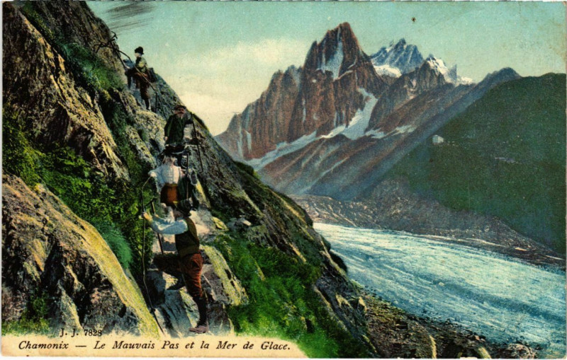 Carte postale ancienne Chamonix - Le Mauvais Pas et la Mer de Glace