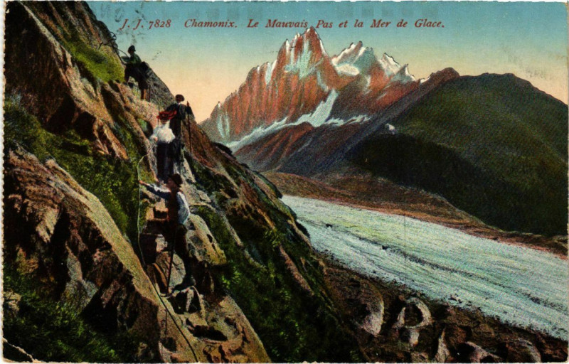 Carte postale ancienne Chamonix - Le Mouvais Pas et la Mer de Glace