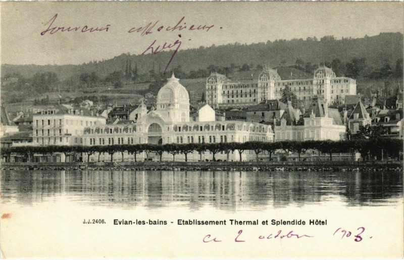 Carte postale ancienne Evian-les-Bains - Etabl. Thermal et Splendide Hotel à Évian-les-Bains