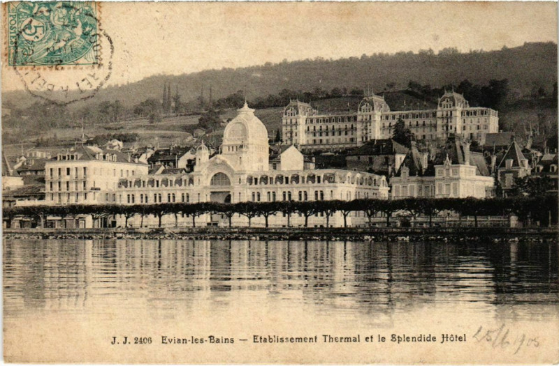 Carte postale ancienne Evian-les-Bains - Etabl. Thermal et le Splendide Hotel à Évian-les-Bains