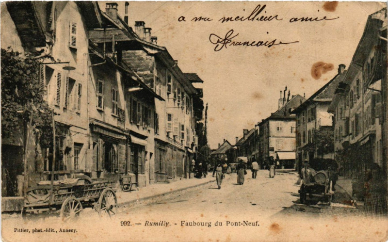 Carte postale ancienne Rumilly - Faubourg du Pont-Neuf à Rumilly
