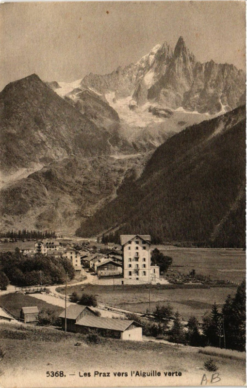 Carte postale ancienne Les Praz vers l'Aiguille verte à Vers