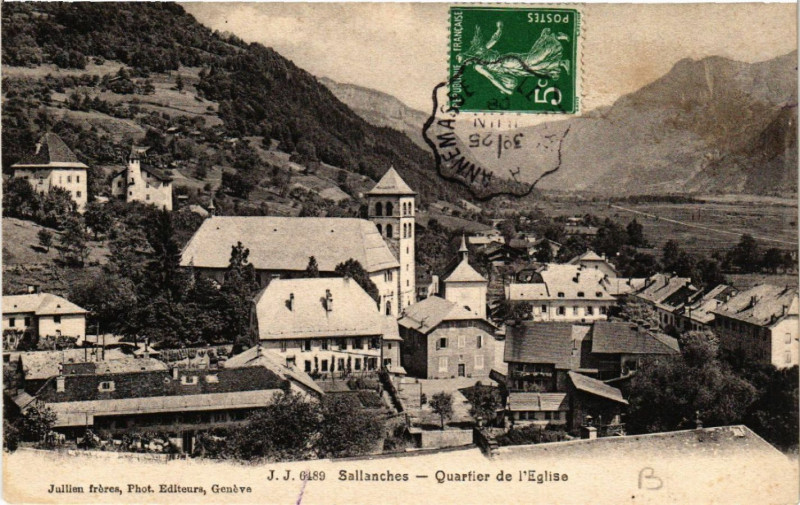 Carte postale ancienne Sallanches - Quartier de l'Eglise à Sallanches