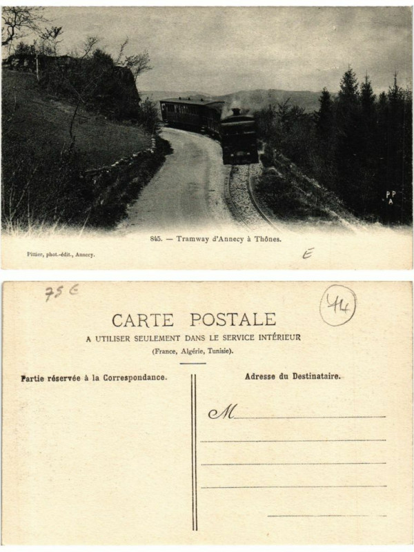 Carte postale ancienne Tramway d'Annecy a Thones à Thônes