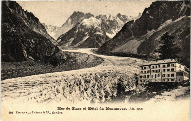 Carte postale ancienne Mer de Glace et Hotel du Montanvert Alt 1909