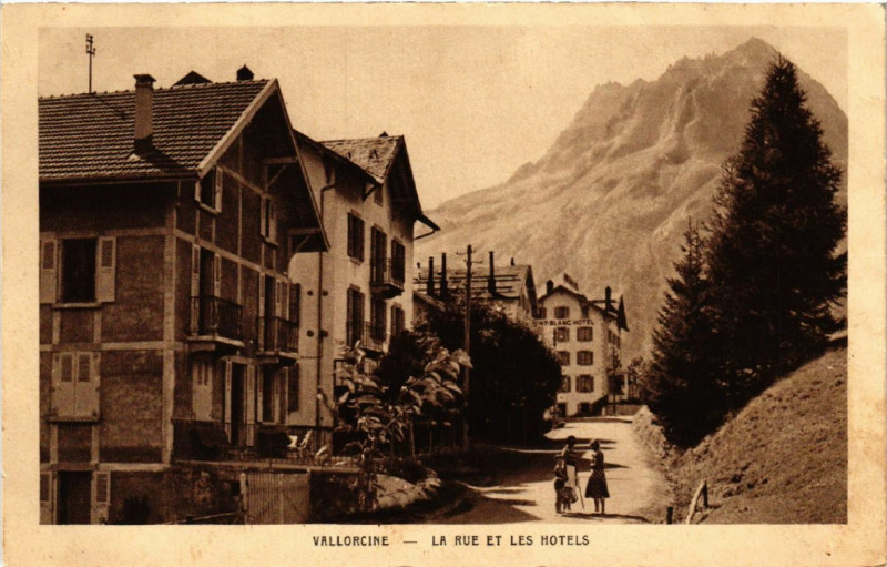 Carte postale ancienne Vallorcine - La Rue et les Hotels à Vallorcine