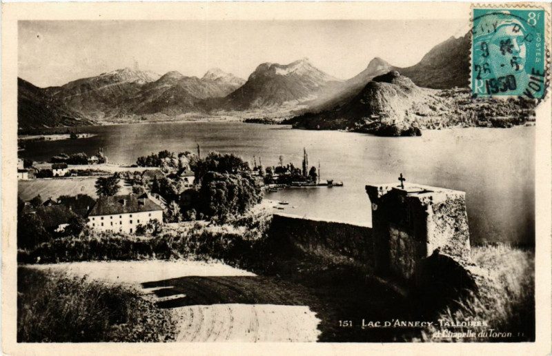 Carte postale ancienne Lac d'Annecy - Talloires et Chapelle du Toron à Annecy