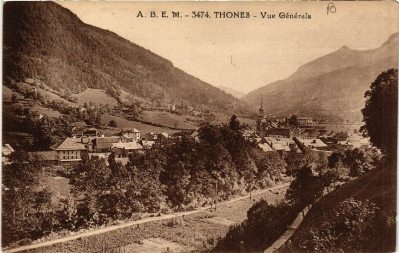 Carte postale ancienne A.B.E.M. - Thones - Vue générale à Thônes