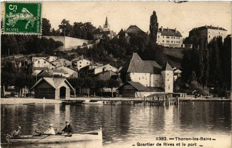 Carte postale ancienne Thonon-les-Bains - Quartier de Rives et le port à Thonon-les-Bains