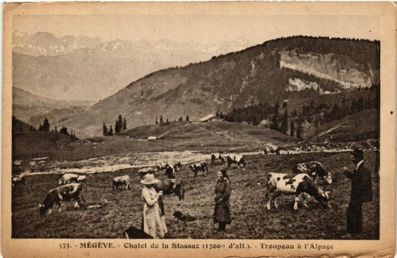 Carte postale ancienne Megeve - Chalet de la Stassaz (1700m alt.) - Troupeau a l'Alpage à Megève