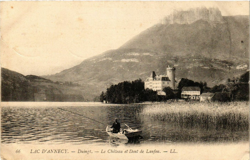 Carte postale ancienne Lac d'Annecy - Duingt - Le Chateau et Dent de Lanfon à Duingt