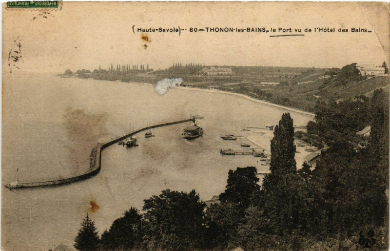 Carte postale ancienne Haute-Savoie - Thonon-les-Bains le Port vu de l'Hotel des Bains à Thonon-les-Bains