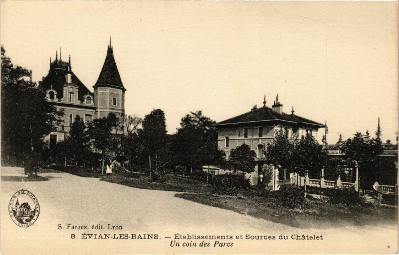 Carte postale ancienne Evian-les-Bains - Etabl. et Sources du Chatelet-Un coin des.. à Évian-les-Bains