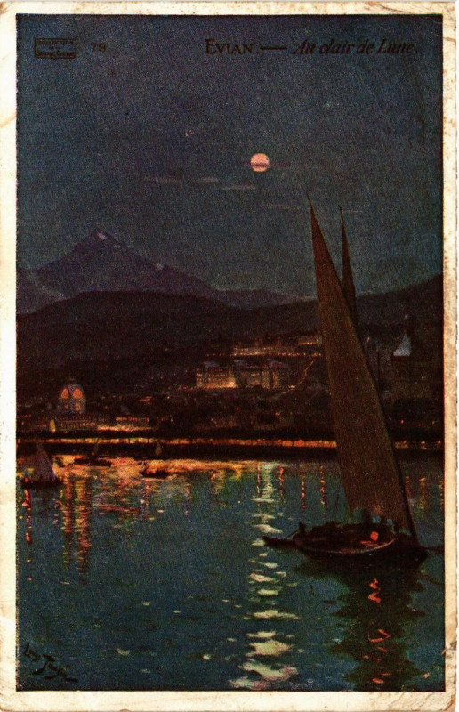 Carte postale ancienne Evian - Au Clair de Lune
