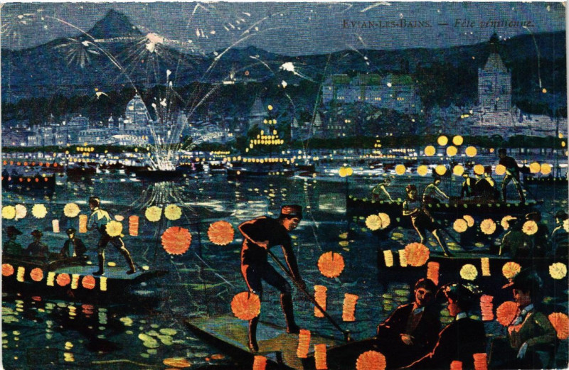 Carte postale ancienne Celebration et feux d'Artifice