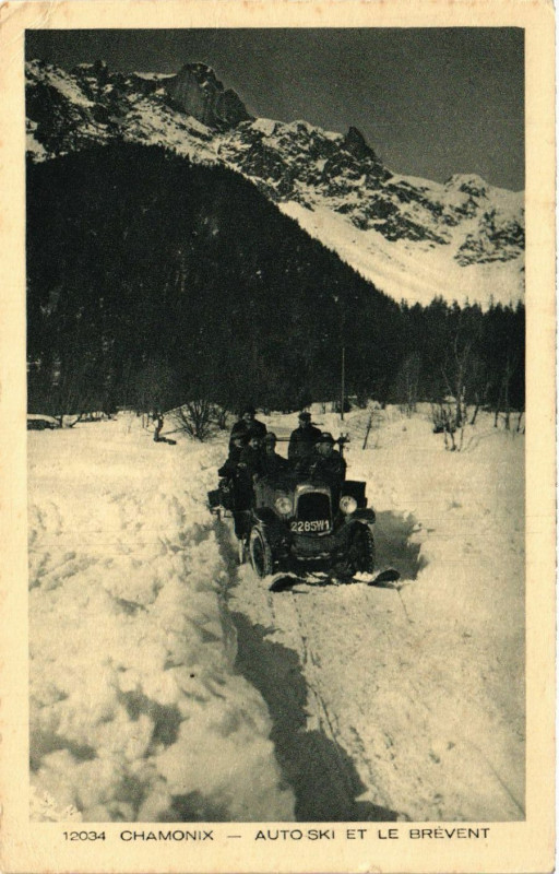 Carte postale ancienne Chamonix - Auto Ski et le Brevent