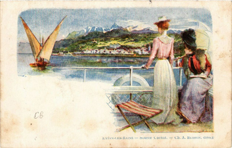 Carte postale ancienne Evian-les-Bains Source Cachat à Évian-les-Bains