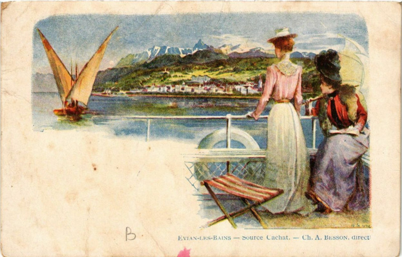 Carte postale ancienne Evian-les-Bains Source Cachat à Évian-les-Bains