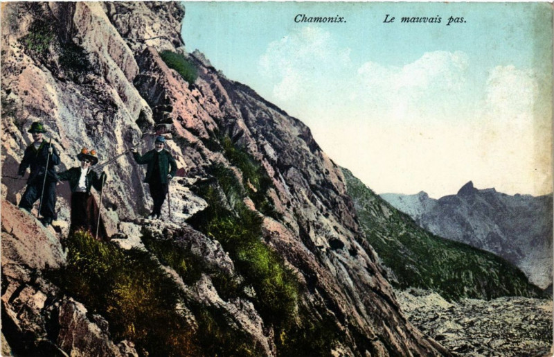 Carte postale ancienne Chamonix Le mauvais pas