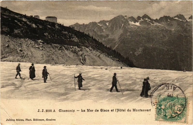 Carte postale ancienne Chamonix La Mer de Glace et l'Hotel du Montanvert