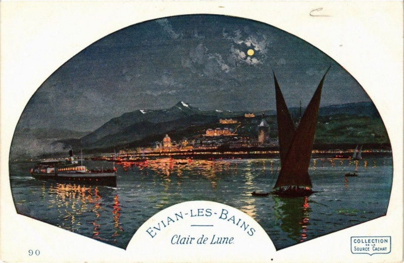 Carte postale ancienne Evian-les-Bains Clair de Lune à Évian-les-Bains