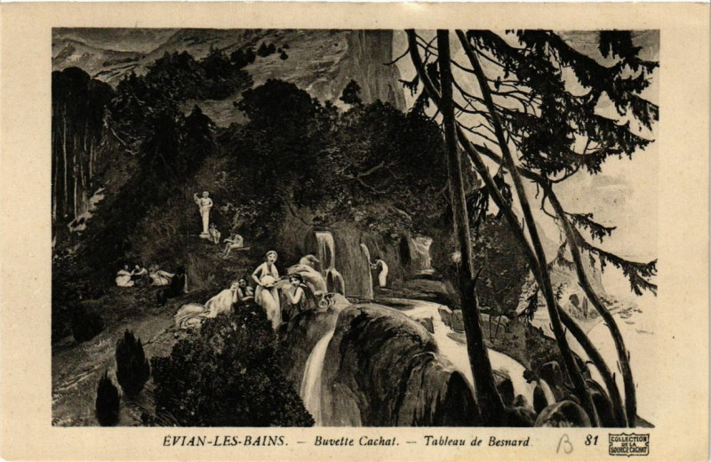 Carte postale ancienne Evian-les-Bains Buvette Cachat-Tableau de Besnard à Évian-les-Bains
