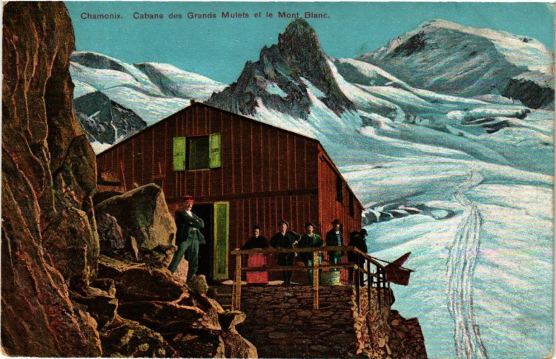 Carte postale ancienne Chamonix Cabane des Grands Mulets et le Mont-Blanc
