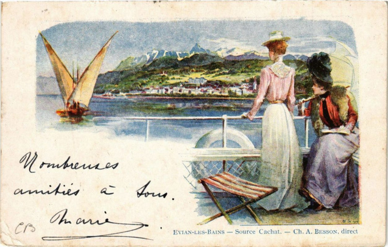 Carte postale ancienne Evian-les-Bains Source Cachat à Évian-les-Bains