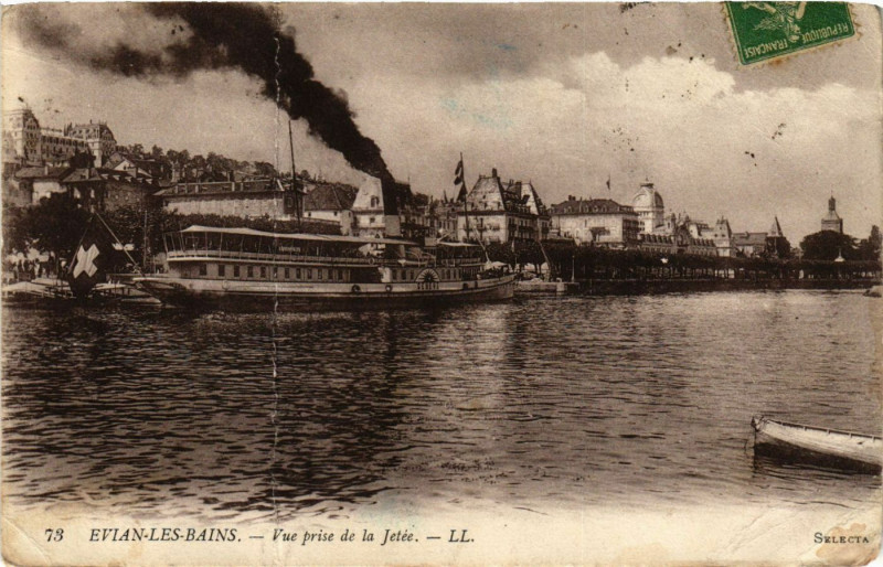 Carte postale ancienne Evian-les-Bains - Vue prise de la Jetée à Évian-les-Bains