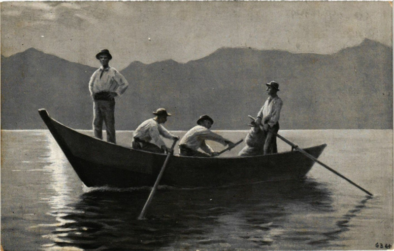 Carte postale ancienne Evian-les-Bains - Retour de Peche à Évian-les-Bains