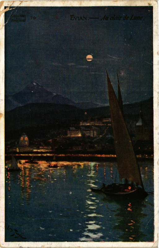 Carte postale ancienne Evian - Au Clair de Lune