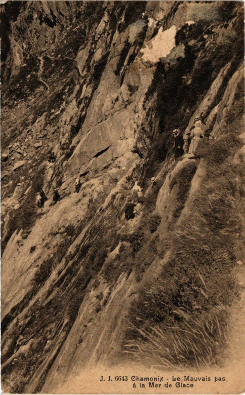 Carte postale ancienne Chamonix - Le Mauvais pas a la Mer de Glace