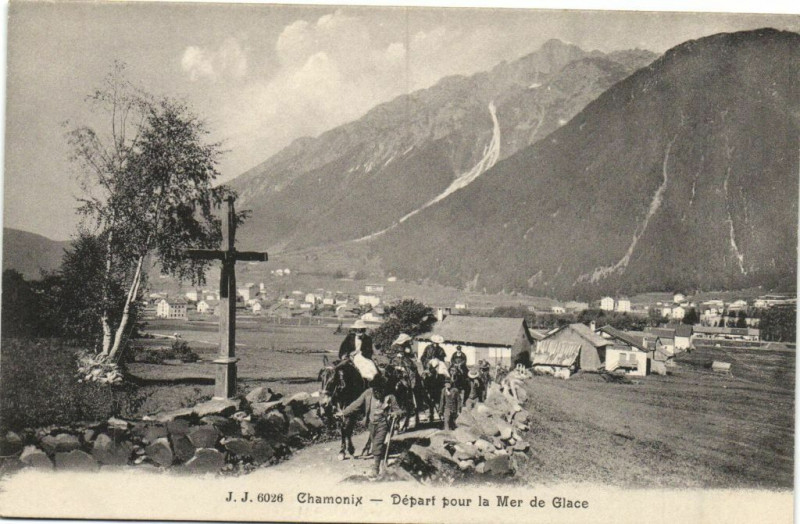 Carte postale ancienne Chamonix - départ pour la Mer de Glace