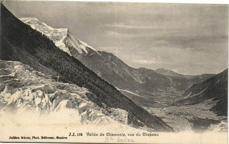 Carte postale ancienne Vallée de Chamonix vue du Chapeau