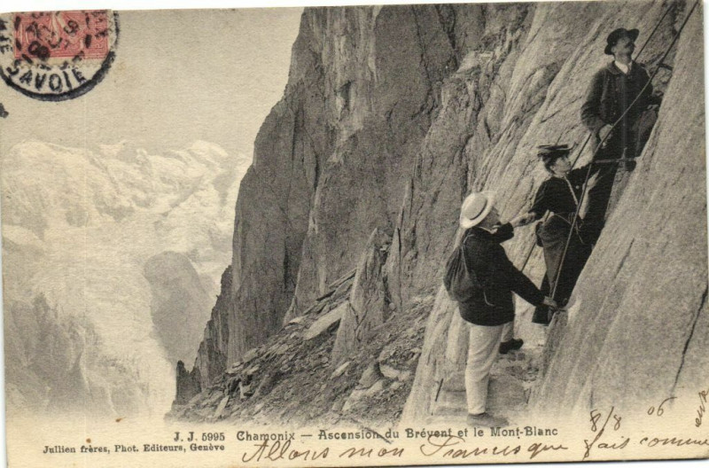 Carte postale ancienne Chamonix - Ascension du Brevent et le Mont-Blanc