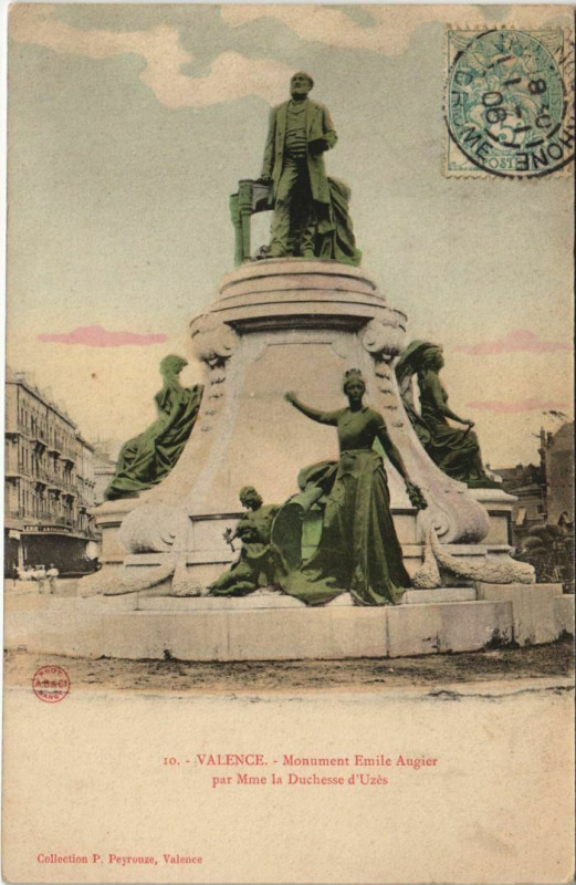 Carte postale ancienne Valence Monument Emile Augier France à Valence