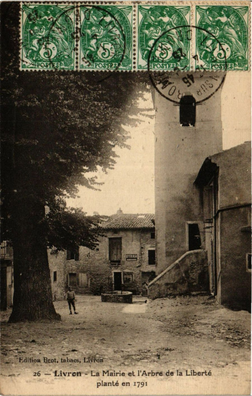 Carte postale ancienne Livron - La Mairie et l'Arbre de la Liberte