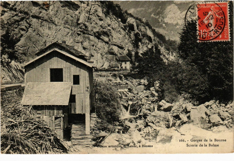 Carte postale ancienne Gorges de la Bourne - Scierie de la Balme