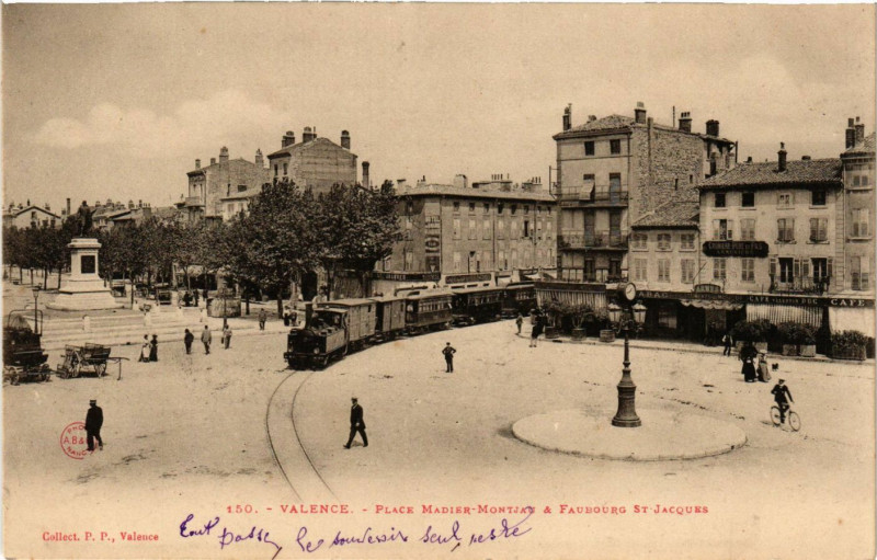 Carte postale ancienne Valence Place Madier-Montjau et Faubourg St- Jacques à Valence