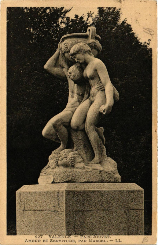 Carte postale ancienne Valence Parc Jouvet Amour et Servitude par Marcel à Valence