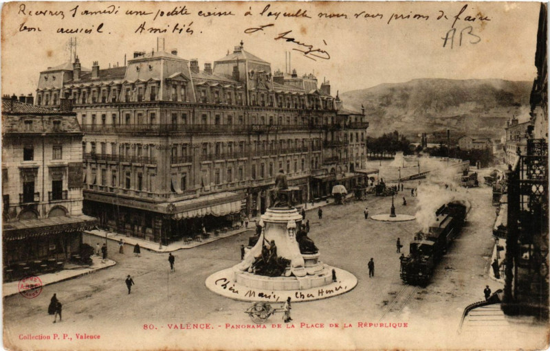 Carte postale ancienne Valence Panorama de la Place de la Republique à Valence