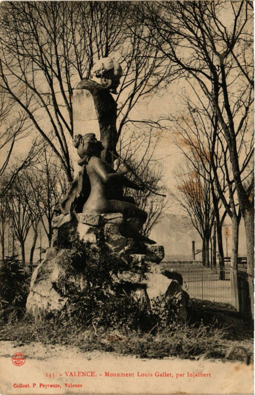 Carte postale ancienne Valence Monument Louis Gallet par Injalbert à Valence