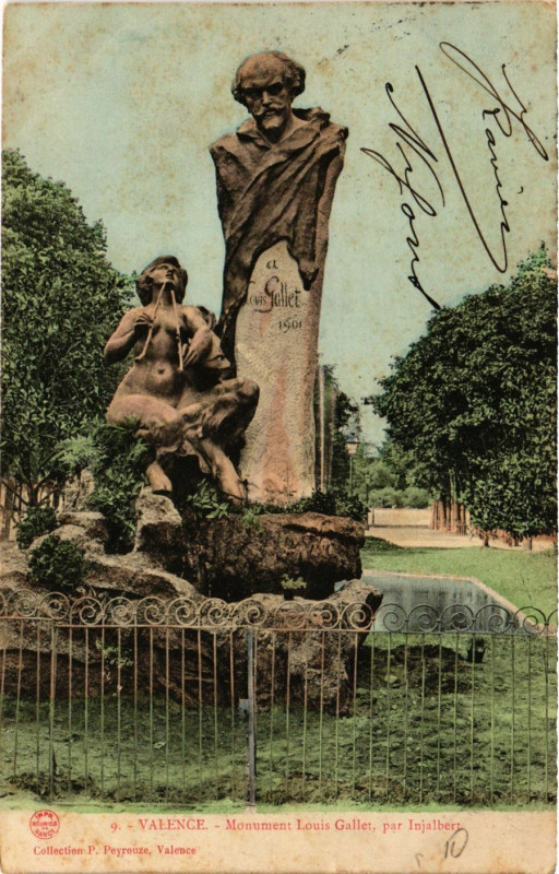 Carte postale ancienne Valence Monument Louis Gallet par Injalbert à Valence
