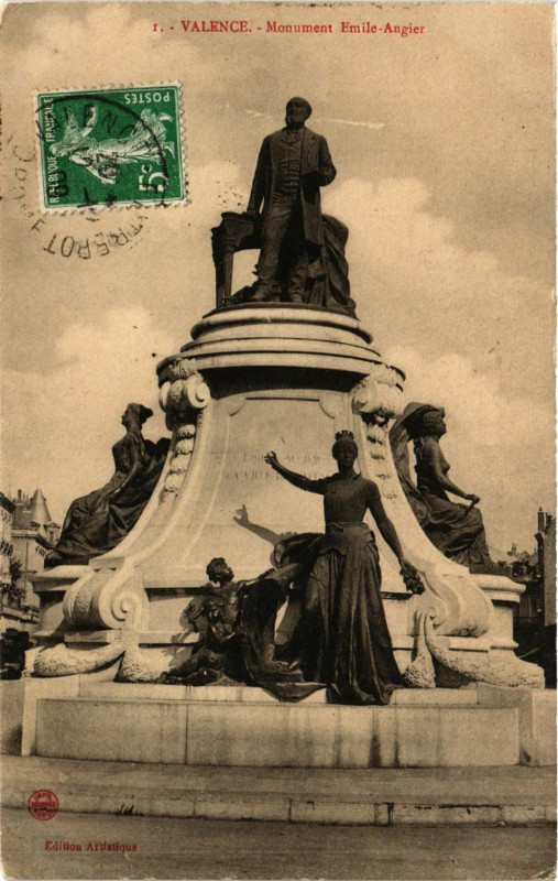 Carte postale ancienne Valence monument Emile Augier à Valence